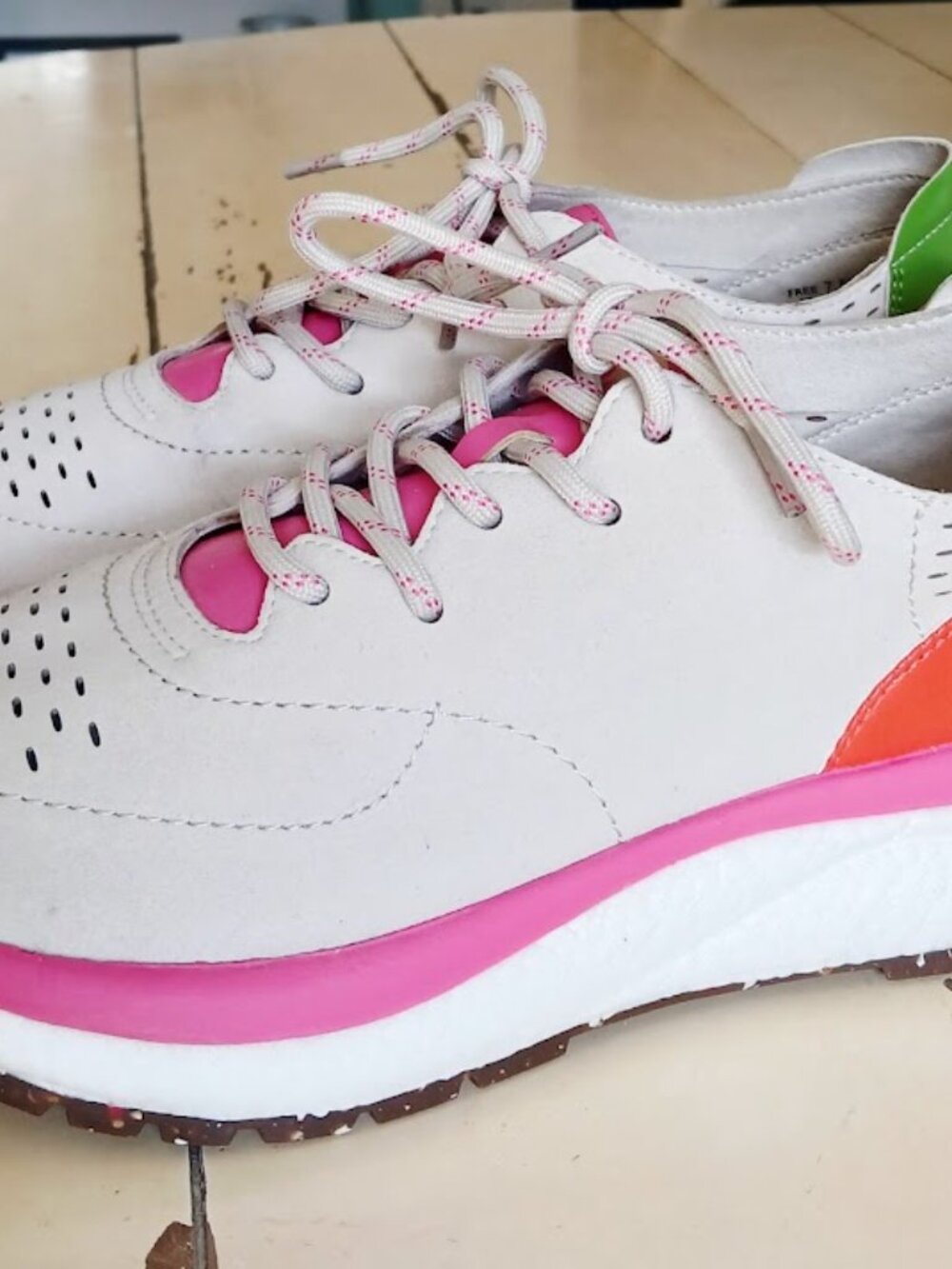 OTBT Women's Travel Lite "Free" Beige Sneaker with Pink and Orange Accents - Picture 2 of 8